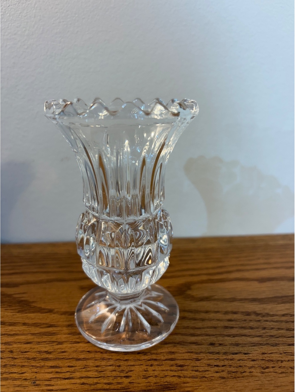 Vintage Cut Crystal Mini Thistle Vase Scalloped Bud Vase